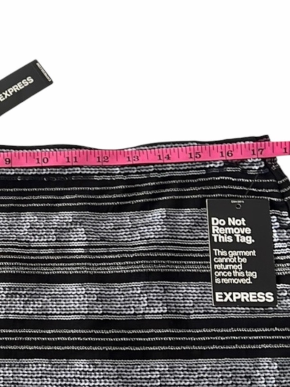 Express Sequin Striped Mini Skirt Black Silver 12 NWT - Picture 7 of 10